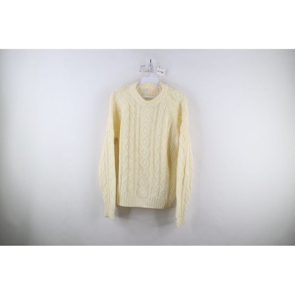 Vintage 60s 70s Streetwear Mens Medium Chunky Cable Knit Fisherman Sweater Cream